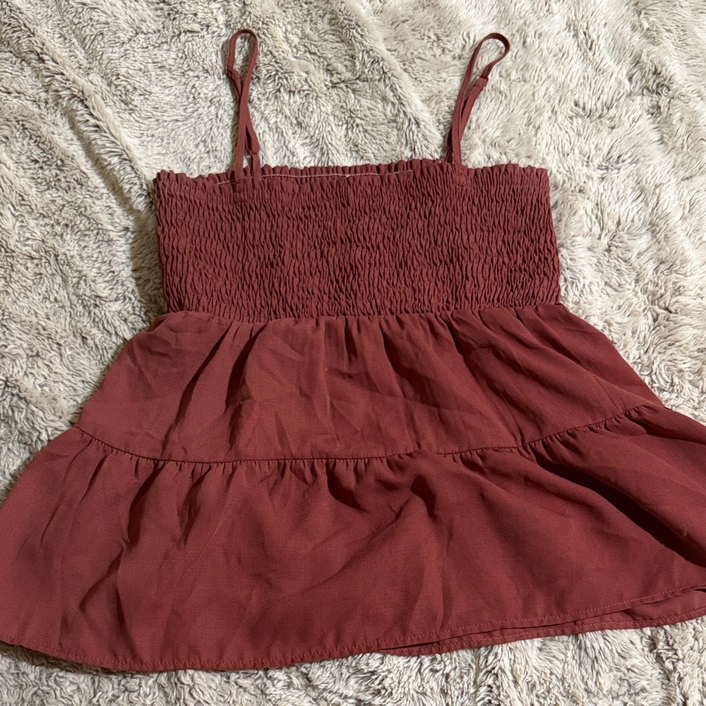 Paper Crane Smocked Camisole in Deep Rust